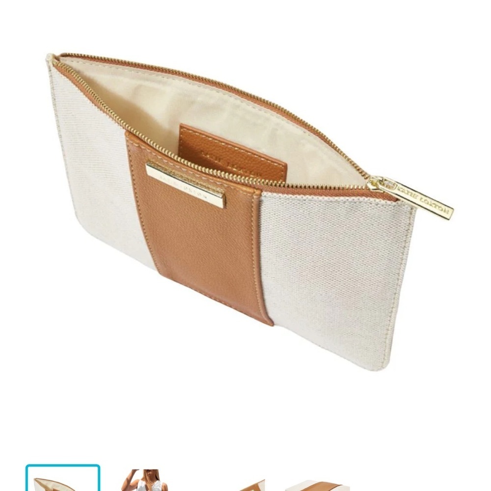 Katie Loxton Amalfi Canvas Pouch in cream and light brown - Picture 2 of 11